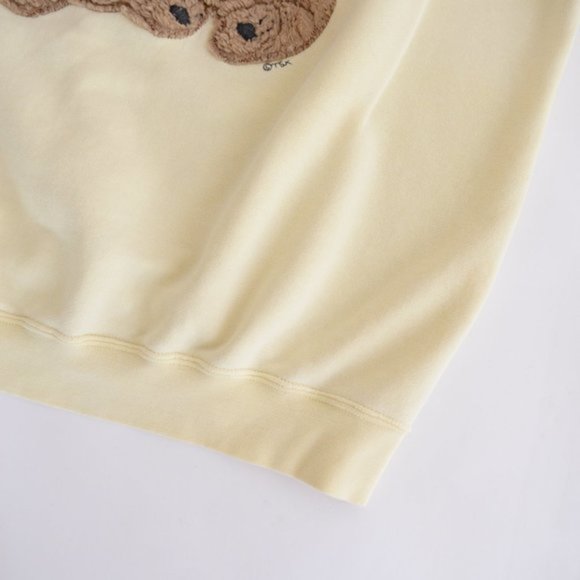 Tsk..Tsk Butter Yellow Pastel with 2 Fuzzy Bears Crewneck Sweater - Picture 6 of 10